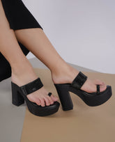 صندل أنيق وعصري بكعب عريض مفتوح من الخلف بارتفاع 4 بوصات ومقدمة مستديرة