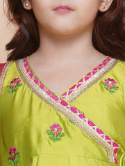 Silk blend Woven Three-Quarter Sleeves Embroidered A Line Kurta And Palazzo With Dupatta Set - Green