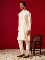 Vastramay - Men's Peach Silk Blend Kurta Pyjama Set