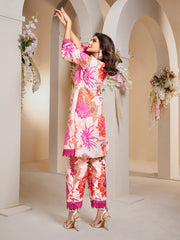 Off White Pink Multi Colour Floral Printed Kurta set.