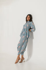 Aqua Blue Peplum Dhoti Jumpsuit