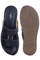 Casual Blue Open Toe Flats Round Toe Slip-On Flats