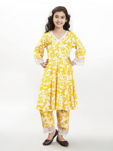 Girls yellow Angrakha Kurta with Trousers