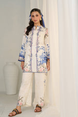 Azure bloom Blue Floral Printed White Co-Ord Set