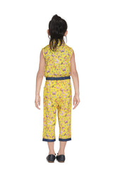 Girls Cotton Yellow Butterfly Capri Style Jumpsuit