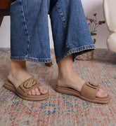 Casual Beige One Toe Flats Round Toe Slip-On Flats