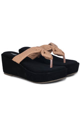 صندل كاجوال أنيق بكعب إسفيني 3 بوصات، مفتوح من الخلف، مقدمة دائرية