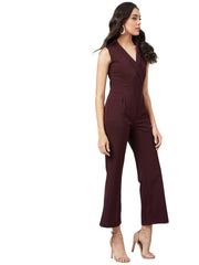 Women Brown Solid Basic Jumpsuit