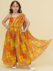 Silk Woven Sleeveless Floral Print Fit And Flare Ethnic Dress - Yellow