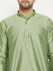Vastramay - Men's Light Green Silk Blend Kurta