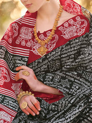 Women's Bhagalpuri Silk Black Printed Designer Saree With Blouse Piece