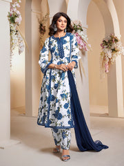 Blue Floral Printed Kurta with Palazzos & Dupatta.