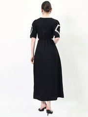 Puff Sleeve Linen A-Line Maxi Dress
