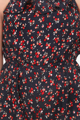 Girls Red and Black Printed Rayon Jumpsuit