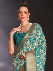 Women's Art Silk Light Blue Printed Designer Saree With Blouse Piece