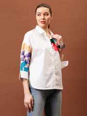 Print Applique Cotton Shirt Style Top
