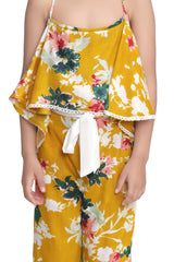 Girls Yellow Floral Cross Back Jumpsuit