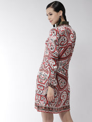 Stylestone - Women's Red Paisley Print Olive Necktie Dress