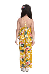 Girls Yellow Floral Cross Back Jumpsuit