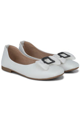 White Casual Ballerinas Square Toe Slip-On Flats