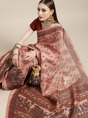 Women's Khadi Silk Pink Digital Print DesignerSaree With Blouse Piece
