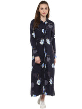 Women's Navy Blue Dress with Waist Pleats