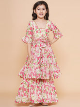 Placement Print Three-Fourth Sleeves Knee length Silk Kurta With Sharara - Cream