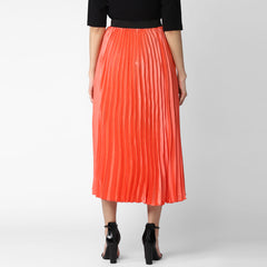 Women's Coral Satin Pleated Skirt