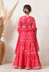 Girls Pink Tiered Lehenga Choli Set with Dupatta Traditional Festive Wear