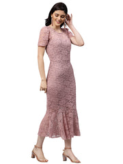 Mauve Self Design Sheath Dress