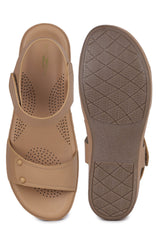 صندل أنيق وعصري بكعب دائري وحلقة للكاحل، بارتفاع بوصة واحدة، ونعل مسطح.