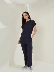 Women's Navy Ribbed Cotton Co-Ord Set