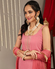 women Mauve Straight Kurta With Tonal Bottom & Dupatta