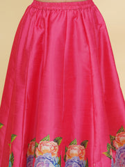 Girls Pink Flower Digital Print Ready to wear Lehenga & Choli