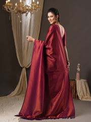 ساري نسائي من قماش الجورجيت الأرجواني بتصميم منسوج مع قطعة بلوزة