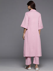 Varanga - Women Pink Shirt Collar Neck A - Line Kurta Paired With Tonal Bottom