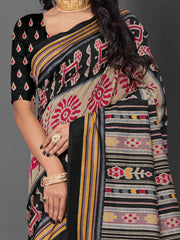 Women's Bhagalpuri Silk Beige Printed Designer Saree With Blouse Piece