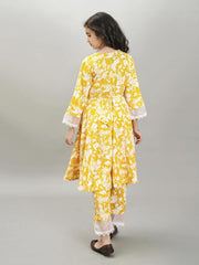 Girls yellow Angrakha Kurta with Trousers