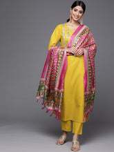 Women Yellow Yoke Design Kurta with Trousers and Dupatta Set