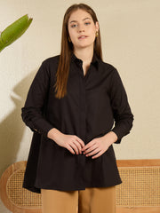 Women's Black Cotton Lose Fit HiLo Shirt