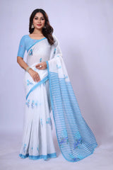 Soft-linen-saree-with-shaded-style-prints-bluecrochet
