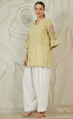 Women Farshi Floral Embroidered Notch Neck Patchwork Pure Cotton Kurta With Salwar