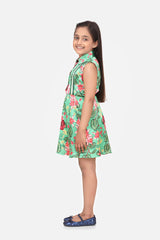 Girls Green Floral Satin Dress