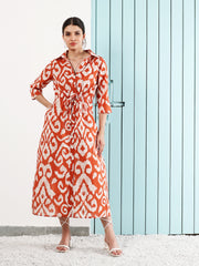 Printed A-Line Midi Dress