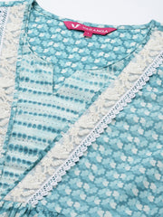 Varanga Women Turquoise Blue Short Gather Dress.