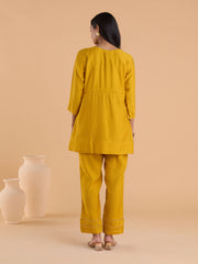 Women Yellow Embroidered A-Line Co-Ord Set