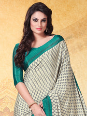 ساري نسائي مطبوع من الكريب الكريمي مع قطعة بلوزة