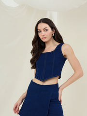 Women's Black Denim Corset Style Crop Top