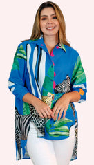 Stunning Fusion Of Bold Zebra Stripes And Tropical Leaf Prints Shirt