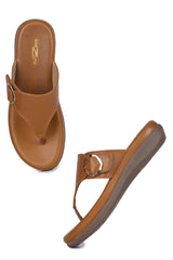 Casual Tan Open Toe Flats Round Toe Slip-On Flats